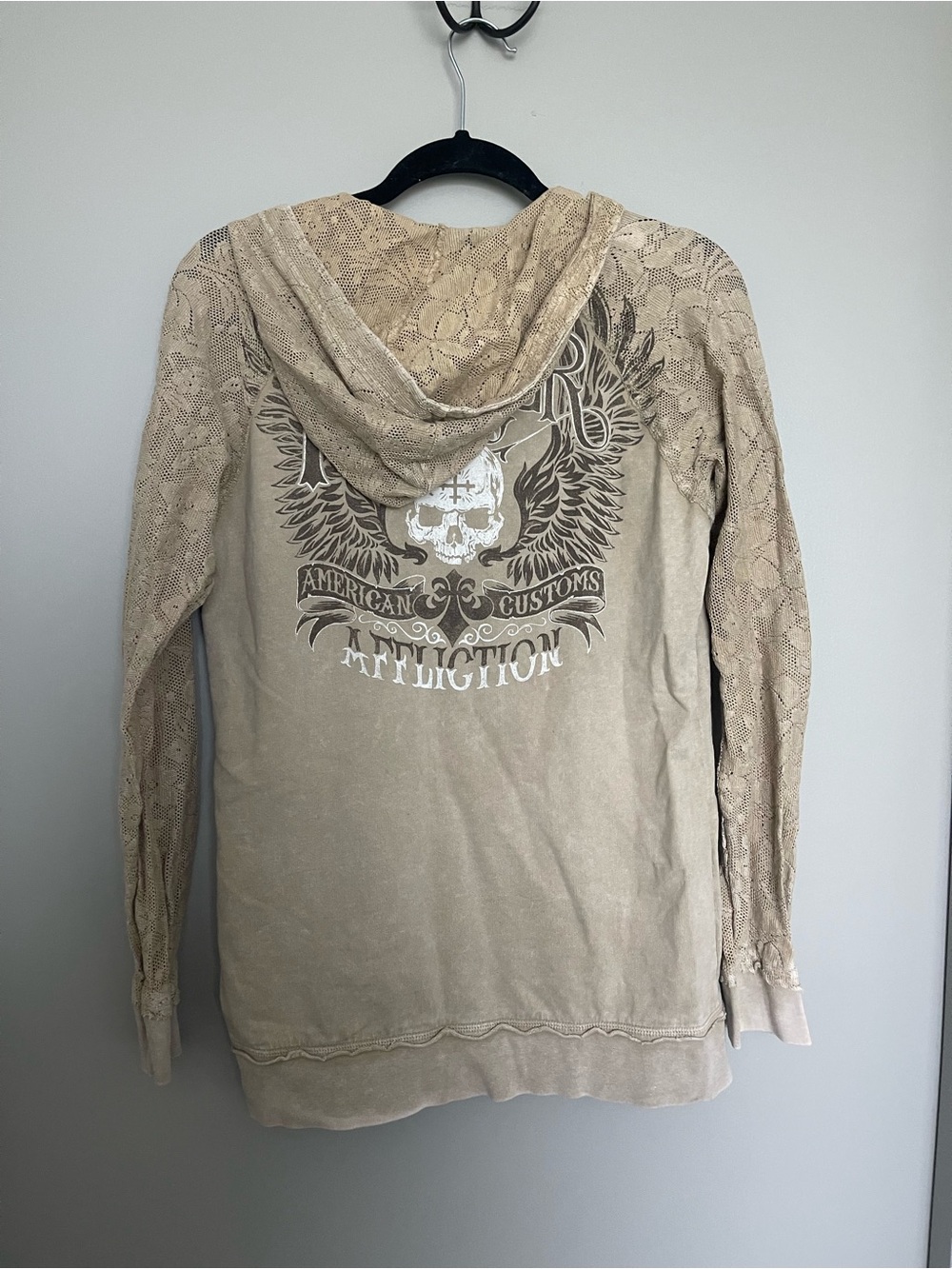 Affliction Taupe Lace-Sleeve 'Midnight Rambler' Hoodie - Picture 5 of 6